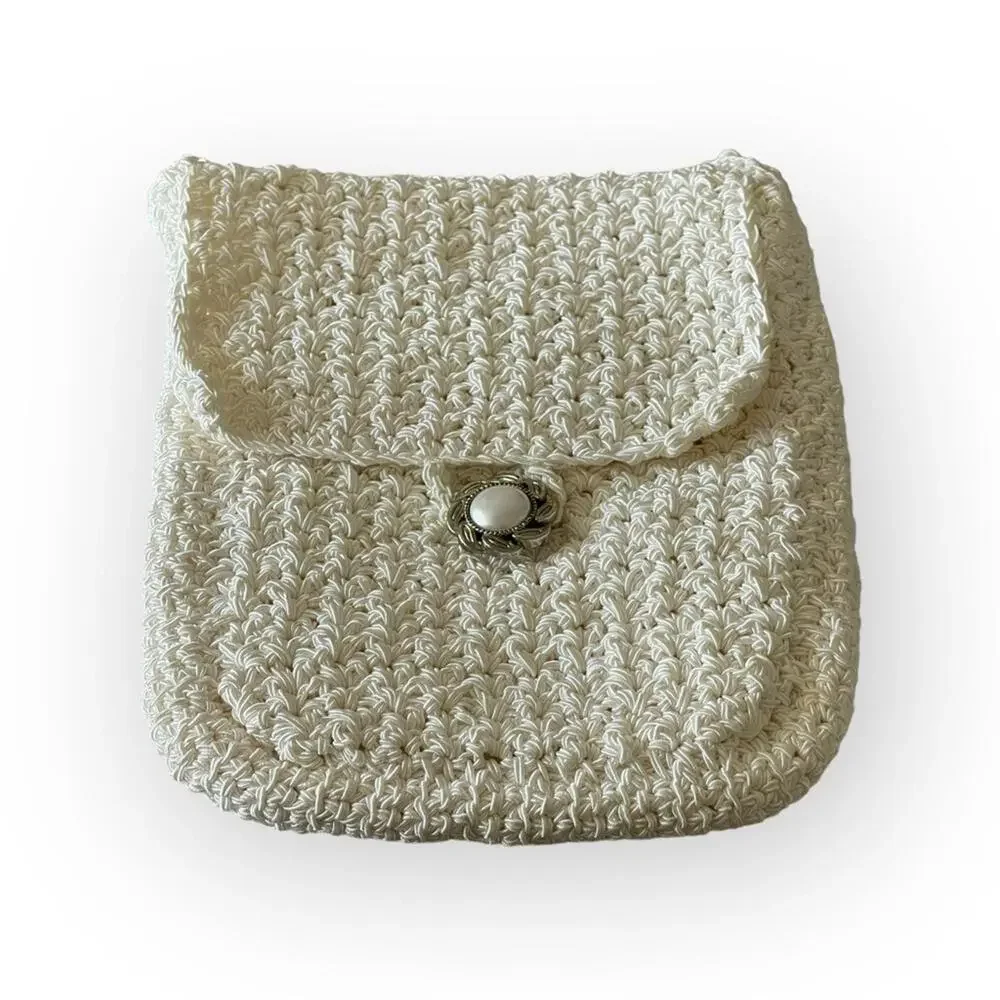 new Suzanne Original ✽ Hand Crochet Crossbody Messenger Mini Bag ✽ Pearl White ✽